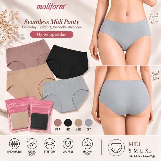 Moliform Daily Comfort Seamless Midi Panty / Seluar Dalam Midi Tanpa Jahitan Saiz S-XL  (8781)