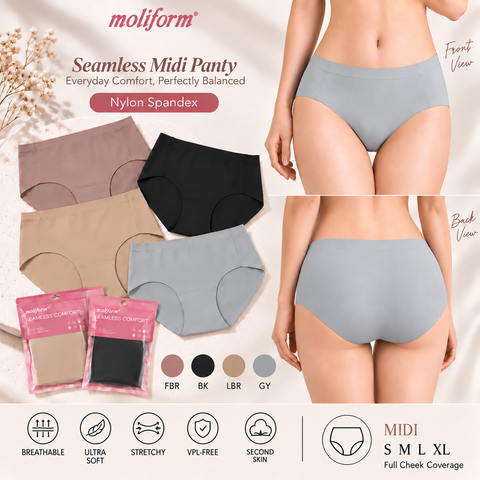 Moliform Daily Comfort Seamless Midi Panty / Seluar Dalam Midi Tanpa Jahitan Saiz S-XL  (8781)