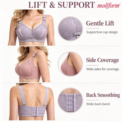 Moliform Wireless Thin-Cup Floral Lace Full Coverage Bra/Coli Tanpa Dawai Cawan Nipis Berenda Bunga Liputan Penuh- 7669