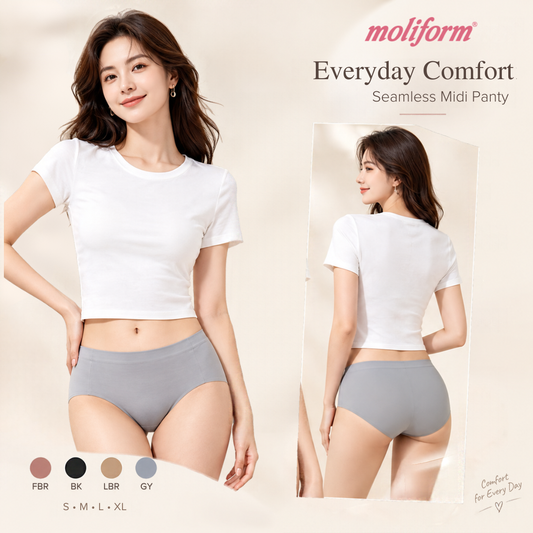 Moliform Daily Comfort Seamless Midi Panty / Seluar Dalam Midi Tanpa Jahitan Saiz S-XL  (8781)