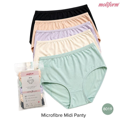 Moliform Microfibre Midi Panty 5-Pack Soft & Comfortable Full Coverage / Seluar Dalam Wanita 8019 S M L