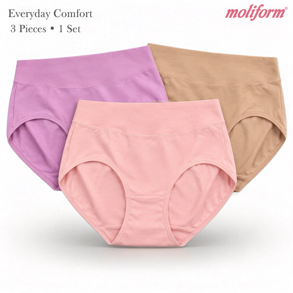 Moliform Woman Cotton Spandex Full Coverage Panties|Seluar Dalam Wanita Kapas Spandeks Pack of 3 - 8286