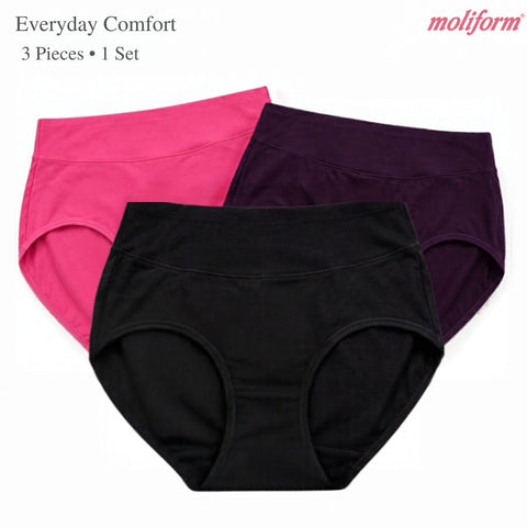 Moliform Woman Cotton Spandex Full Coverage Panties|Seluar Dalam Wanita Kapas Spandeks Pack of 3 - 8286