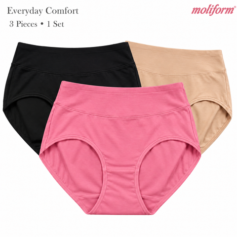 Moliform Woman Cotton Spandex Full Coverage Panties|Seluar Dalam Wanita Kapas Spandeks Pack of 3 - 8286