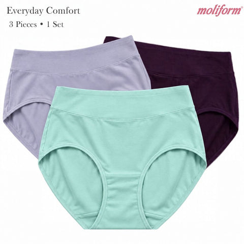 Moliform Woman Cotton Spandex Full Coverage Panties|Seluar Dalam Wanita Kapas Spandeks Pack of 3 - 8286
