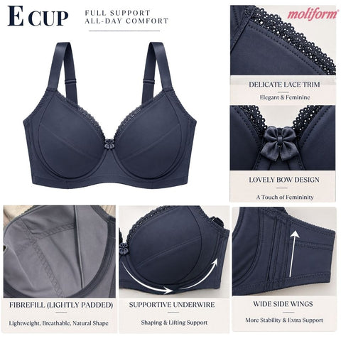Moliform E Cup Wired Breathable Full Coverage Bra /Bra Berwayar Cawan Penuh E38-E46 - 7633