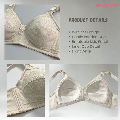 Moliform Wireless Breathable Lightly Padded Lace Bra/Tanpa Dawai Cawan Berlapik Nipis B36-B44 - 7663