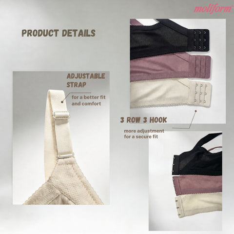 Moliform Wireless Breathable Lightly Padded Lace Bra/Tanpa Dawai Cawan Berlapik Nipis B36-B44 - 7663