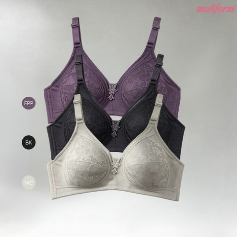 Moliform Wireless Breathable Lightly Padded Lace Bra/Tanpa Dawai Cawan Berlapik Nipis B36-B44 - 7663